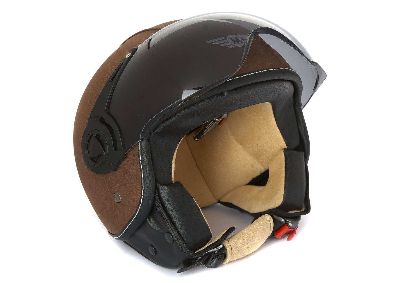 Casque jet Vintage Moto, avec revêtement en similicuir marron