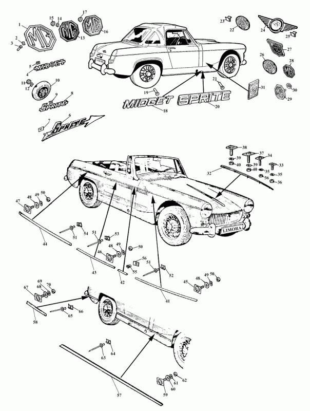 External trim parts - spare parts for Austin Healey Sprite (1958-1971 ...